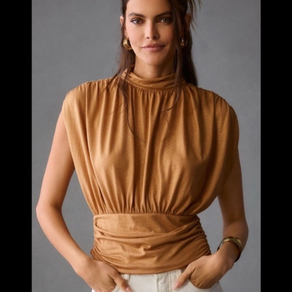 Anthropologie Maeve Ruched Mock-Neck Muscle Tee XL NWT